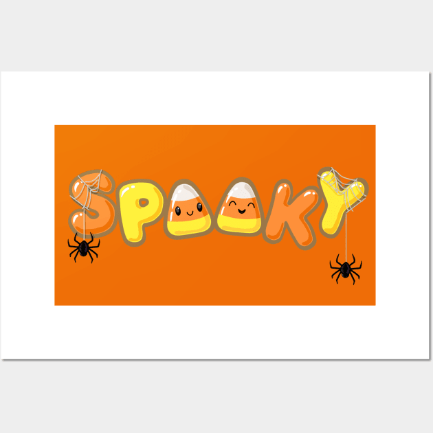 Spooky Sweet Candy Corn with Spiders Wall Art by ElephantShoe